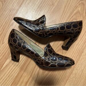 Vintage Brown Split Leather 7.5 AA Chunky Block Heel Pumps AirStep